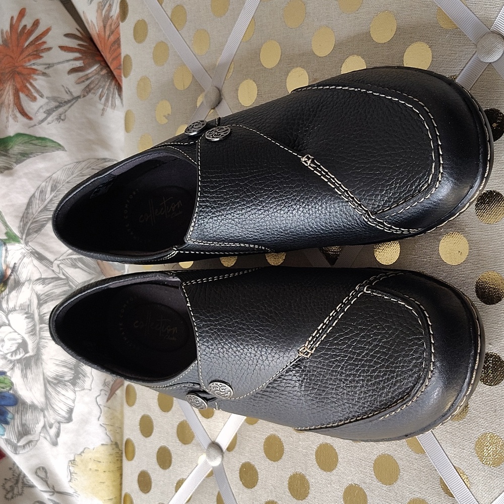COLLECTION BY CLARKS Womens Black Lines Ashland Lane Wedge Flats 8.5